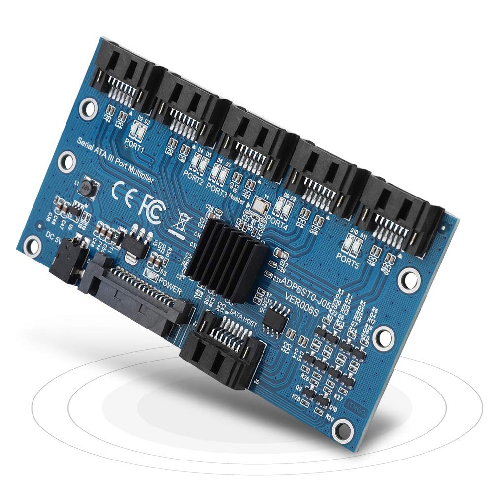1 to 5 Sata Port Multiplier SATA Expander Hard Disk Riser Card, 6-port 6.0Gbps SATA III Expansion Card, SATA 7PIN Hard Disks Adapter Converter Motherboard for Desktop PC