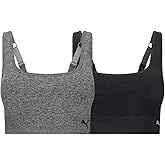 PUMA Sports Bra for Women Lightweight, Seamless Bras with Stretch Fit, 2-Pack