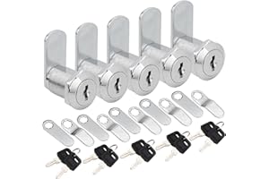 GNELLKOOR Cabinet Cam Lock, 5 Pack 1 Inch Keyed Alike Cam Lock with Keys Replacement for RV Storage Compartment Locks Truck Tool Box Drawer Travel Trailer Cylinder Locks, Fits on 0.7" Max Door Thickness