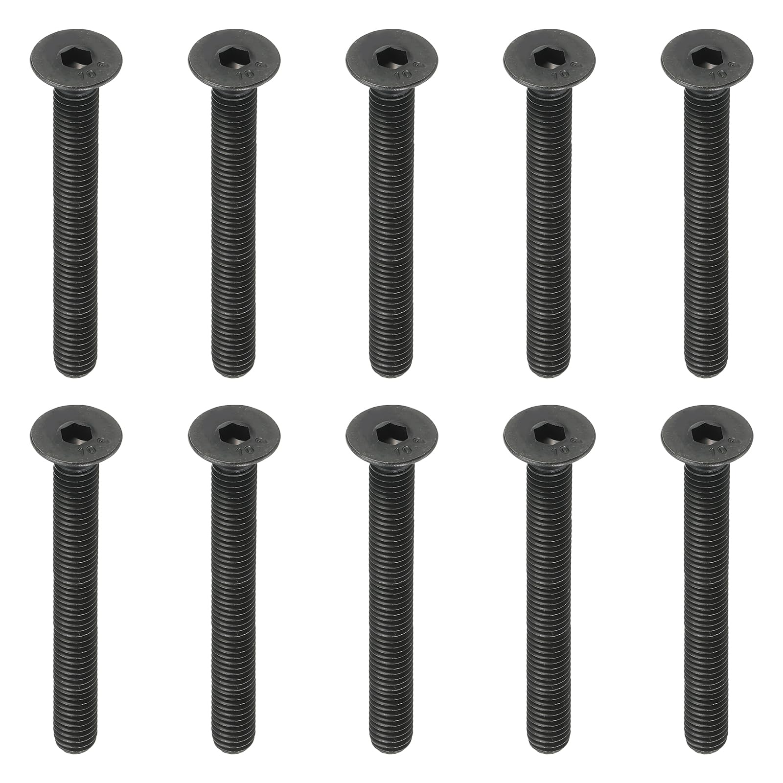 PATIKIL M8 x 80 mm Flat Head Socket Cap Screws, 10 Pack Flat Countersunk Bolts Medium Carbon Steel Hex Socket Drive Machine Screws Full Thread Black Oxide Grade 10.9