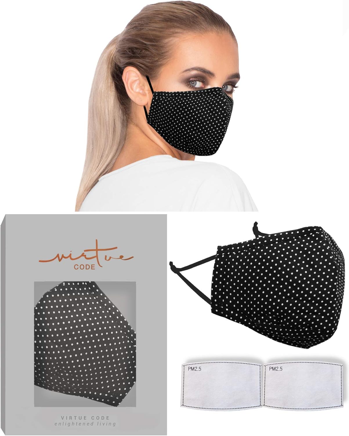 The Black Polka Dot Solution Mask by VIRTUE CODE Fabric Face Masks 1 Mask 2 Filters Amazon.co