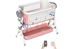 GODMY Electric Rocking Bassinet for Baby, Automatic Baby Bedside Bassinet Cribs 3 Height Adjustable, Smart Baby Bassinets Sleeper on Wheels,Remote Control Rocking Baby Cribs for Newborn with 5-Speed Swing