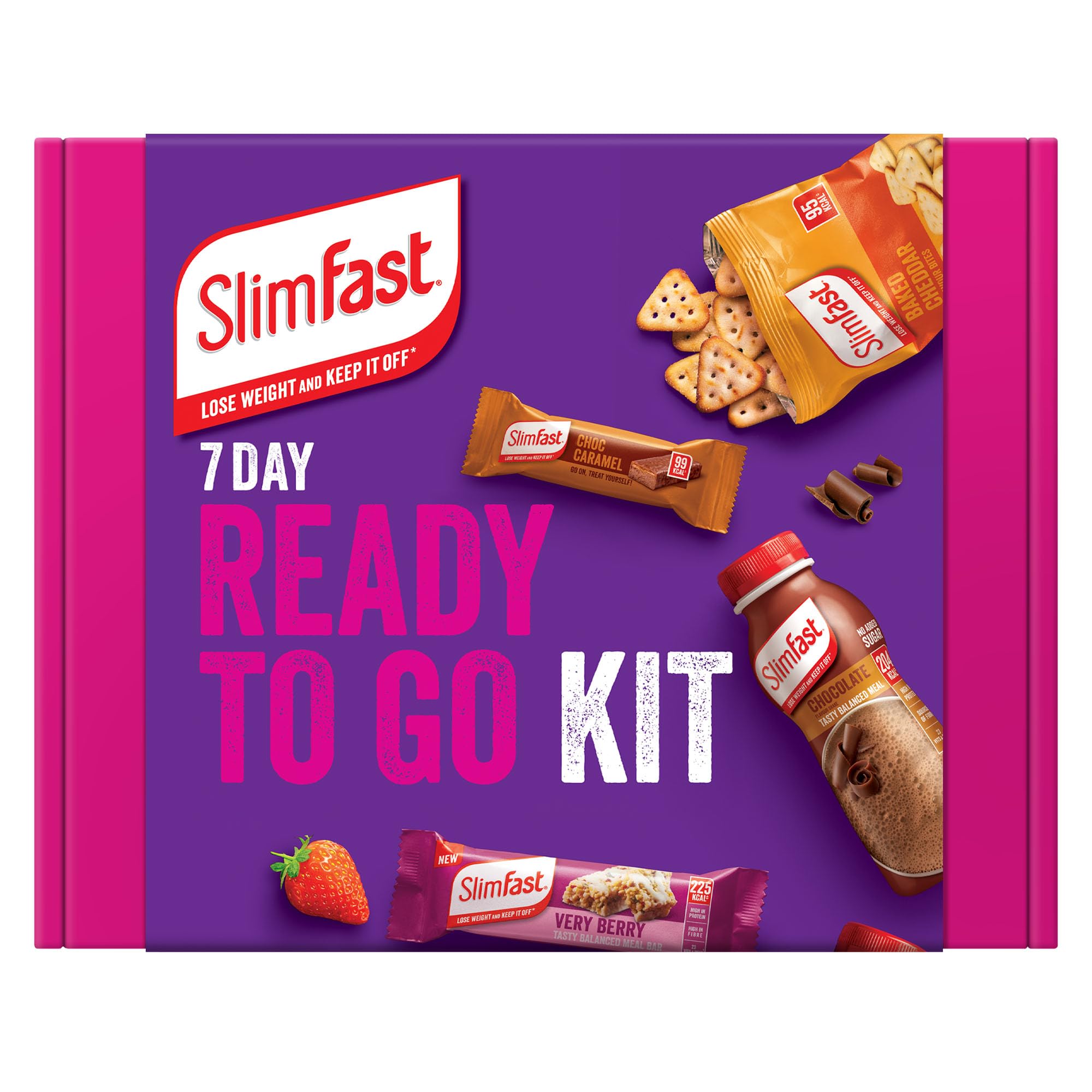 SlimFast 7 Day Ready To Go Kit, Healthy Snack Box for Balanced Diet: 6 Shakes, 8 Meal Bars, 7 Snack Bags, 7 Snack Bars