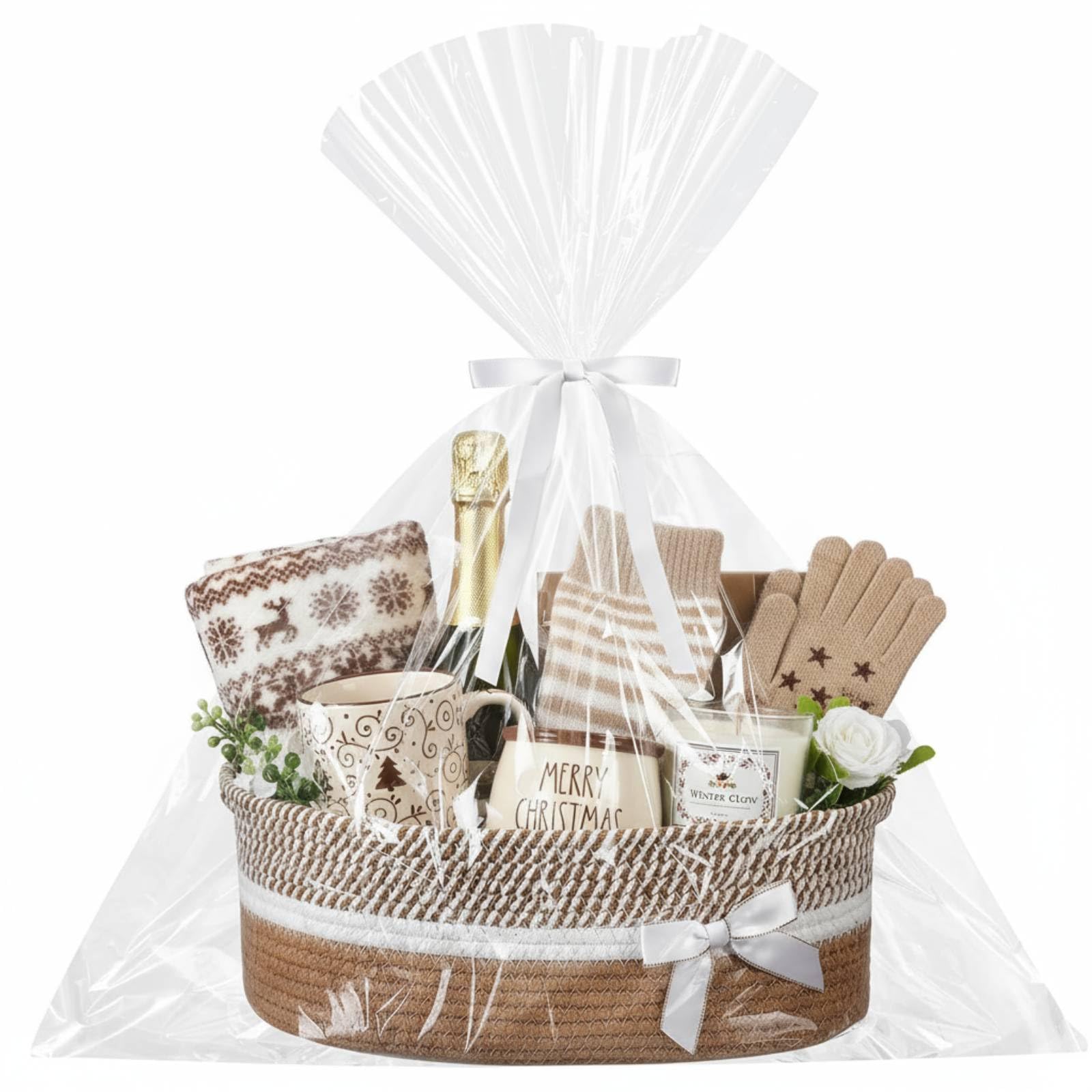 Colingmill Woven Christmas Gift Basket Empty with Ribbons Bow Tie and