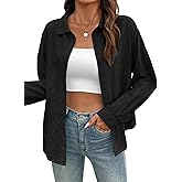 Dokotoo Womens Summer Tops Casual Button Down Long Sleeve Shirts for Women Loose Soft Cotton Hollow Out Blouses