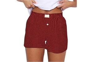LEHOZIHEQ Women Plaid Boxers Shorts Summer,High Waist Stretch Shorts,Comfy Casual Lounge Shorts Plus Size Shorts