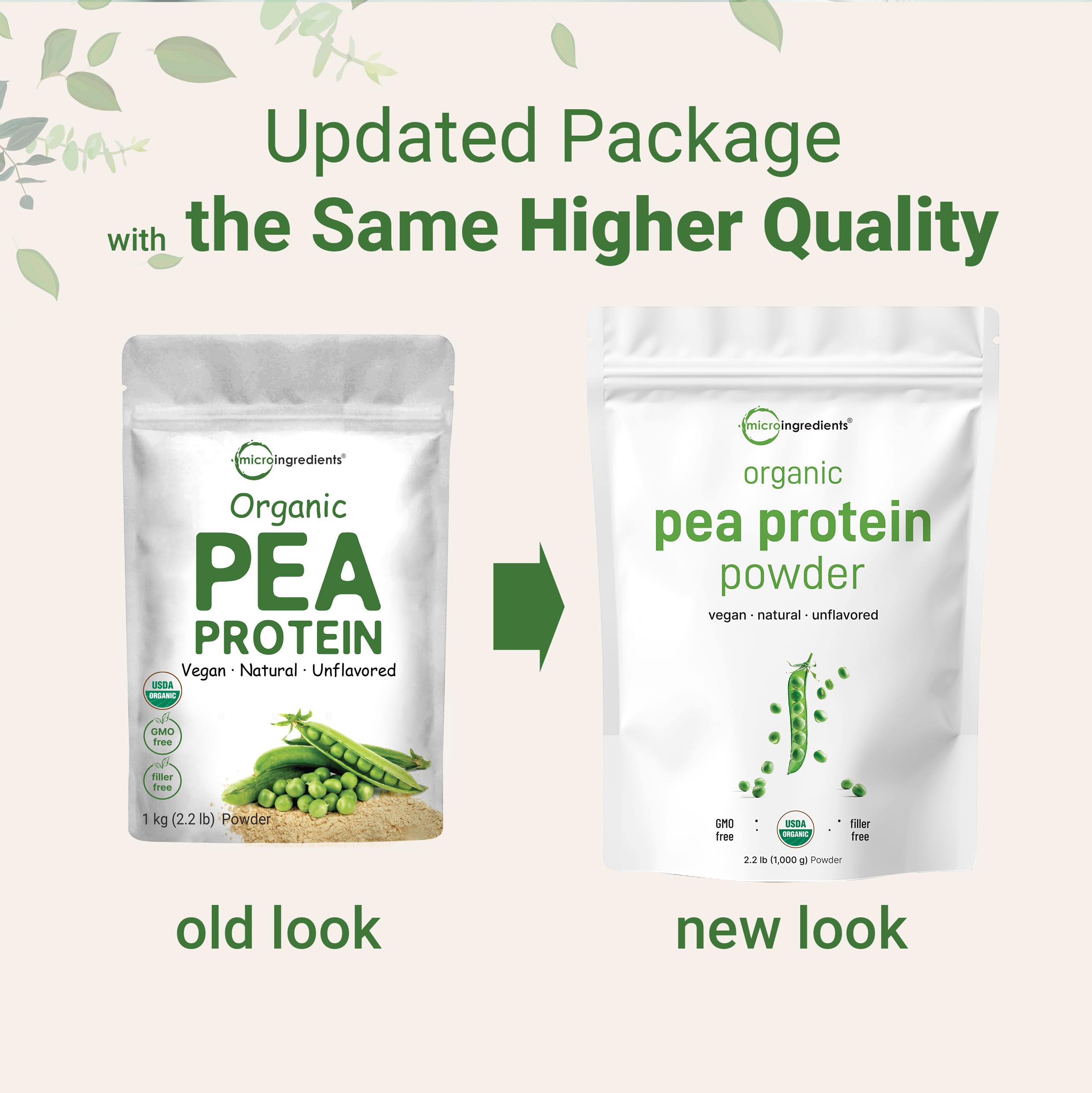 Micro Ingredients North America Grown, Organic Pea Protein Powder, 1KG (2.2 Pounds) | Plant-Based Vegan Protein, Meatless Protein Supplement, Rich in Branched Chain Amino Acids | Non-GMO, Soy Free