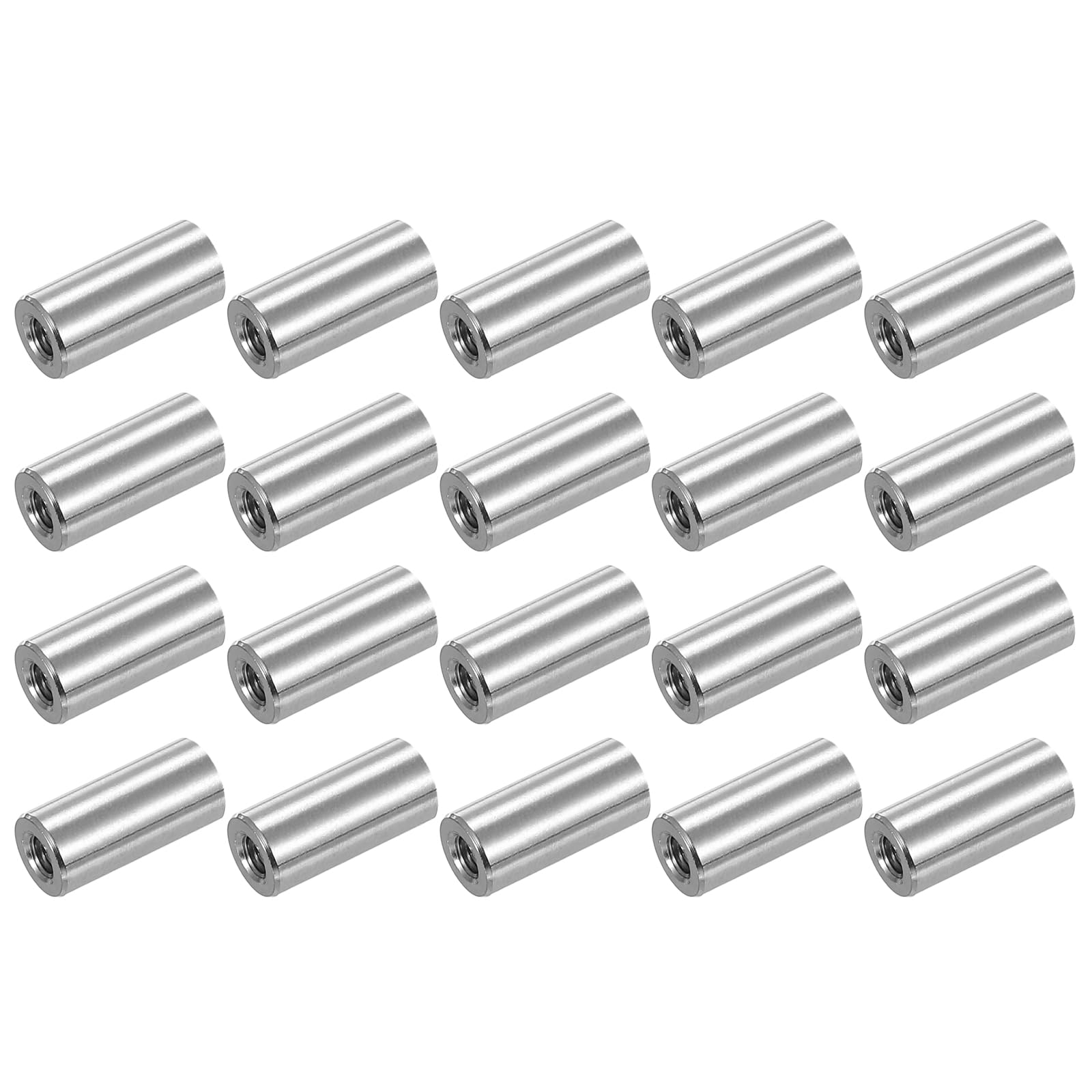 Photo 1 of uxcell M5x0.8mm Round Coupling Nuts, 20 Pcs 304 Stainless Steel Connector Nuts Fasteners Rod Bar Stud 20mm for Industrial Construction Fasteners, Silver