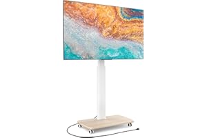 FITUEYES Rolling TV Stand with Power Outlets, Swivel Portable TV Stand for 32-70 Inch LCD LED OLED Flat/Curved Panel Screen TVs, Height Adjustable&Wood Base, Mobile TV Cart Holds up to 88Lbs