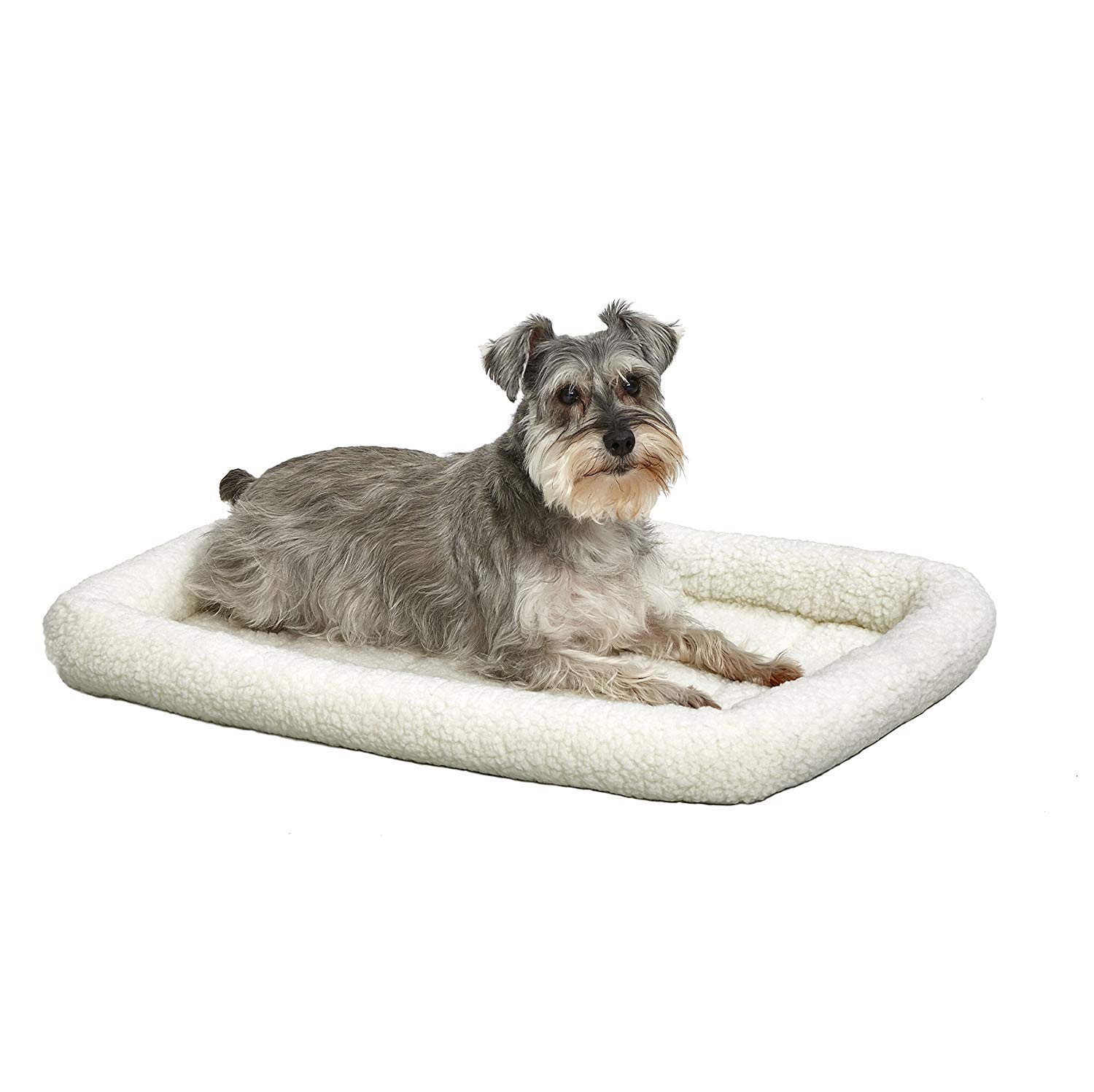 MidWest Homes for Pets QuietTime Dog Bed – White Fleece Bolster, Ultra-Soft and Machine Washable, Fits 76 cm Crates and Carriers, for Medium Breed Dogs