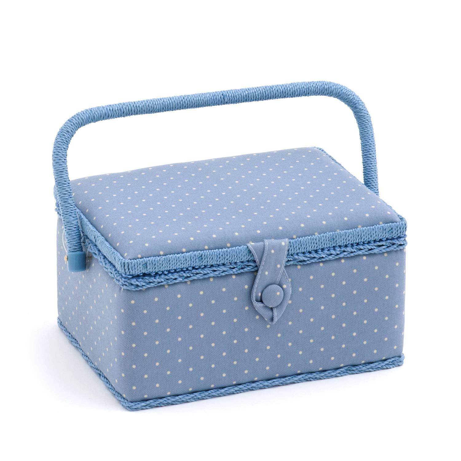 Hobby Gift Medium Sewing Box Organiser Kit with Handle - Cotton Basket Sewing Storage Box, Craft Storage Boxes with Compartments for Tools & Accessories - 18.5 x 25.5 x 14.5cm, Polka Dot Cornflower