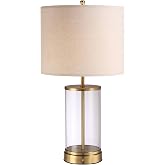 O&rsquo;Bright Luma - Battery Powered Table Lamp, Cordless Glass Bedside Lamp with Rechargeable 10,000mAh Battery, Full Size 24 Inch Height, Touch Dimmer, Type-C Charging, Clear Glass Design, Antique Brass