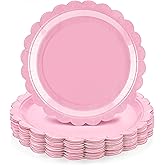 GZTFPQ Pink Paper Plates, Scalloped Paper Plates Disposable Cake Dessert Dinner Plate,Plate Cute Party Plate for Baby Shower, Wedding, Bridal Shower (25PCS 7IN)