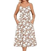 Zeagoo Women 2026 Summer Adjustable Spaghetti Strap Sundress Casual Ruched Floral V Neck Midi Flowy Beach Dress with Pockets