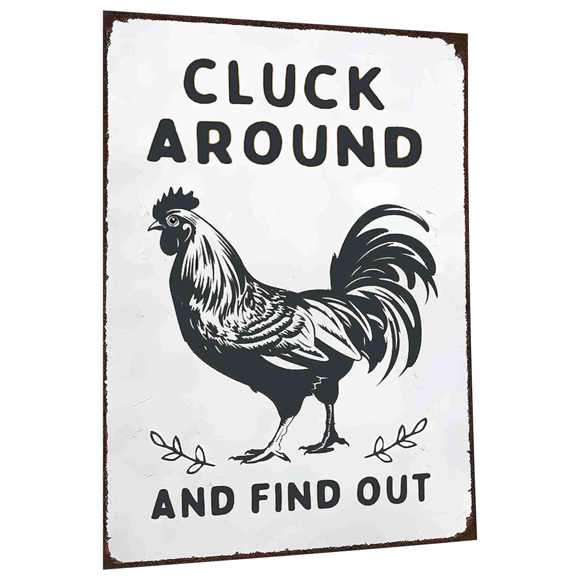 Funny Chicken Looking Around Vintage Metal Tin Sign with 