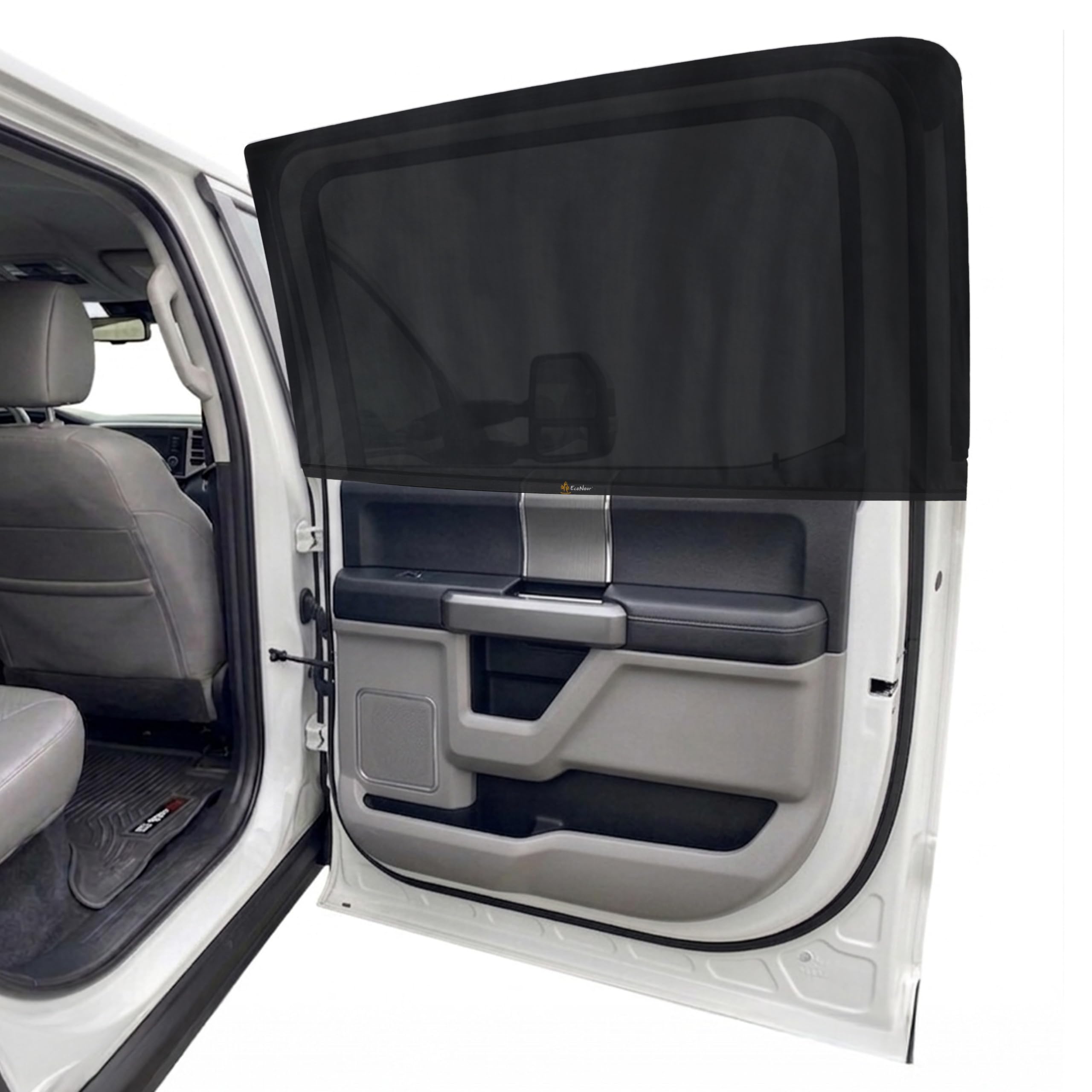 EcoNour Car Side Window Sun Shade (Pack of 2) | Stretchable & Breathable Car Window Screens for Complete Sun & Privacy Protection | Fits Most Truck, SUV and Minivan (XL 40" x 24")