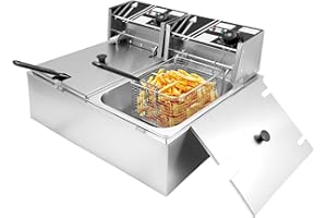 EVGTTI Commercial Electric Deep Fryer w/Baskets & Lids 12.7QT/12L, Stainless Steel Commercial Fryer, Countertop Kitchen Frying Machine w/Temperature Control, French Fries Donuts