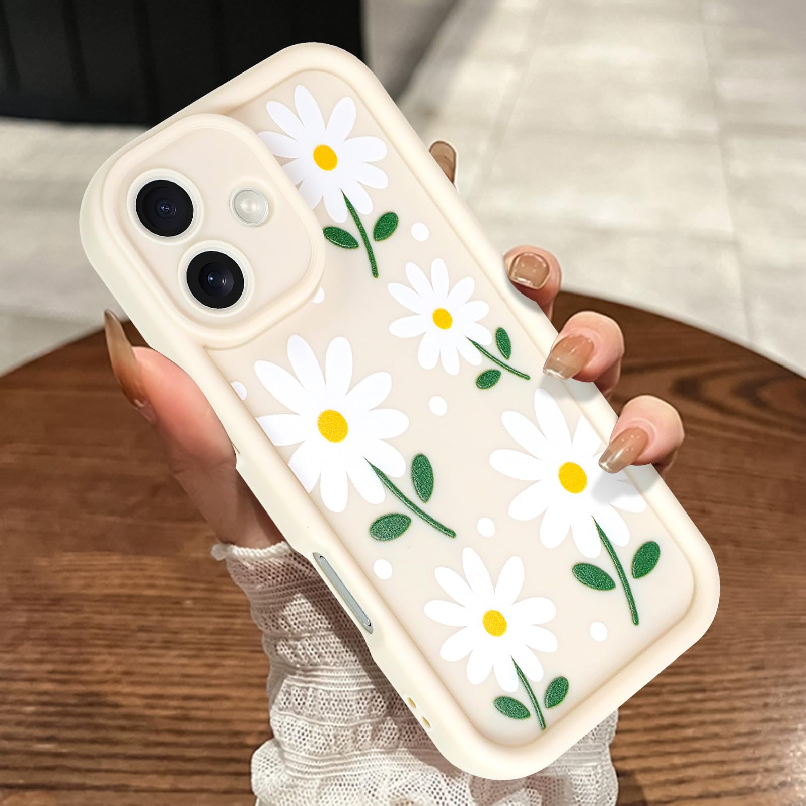 MOWIME Compatible with iPhone 17 Case, Cute Daisy Floral Pattern Shockproof Soft TPU Protective Cover for Women Girls, Slim Anti Scratch Case for iPhone 17 6.3 Inch, White