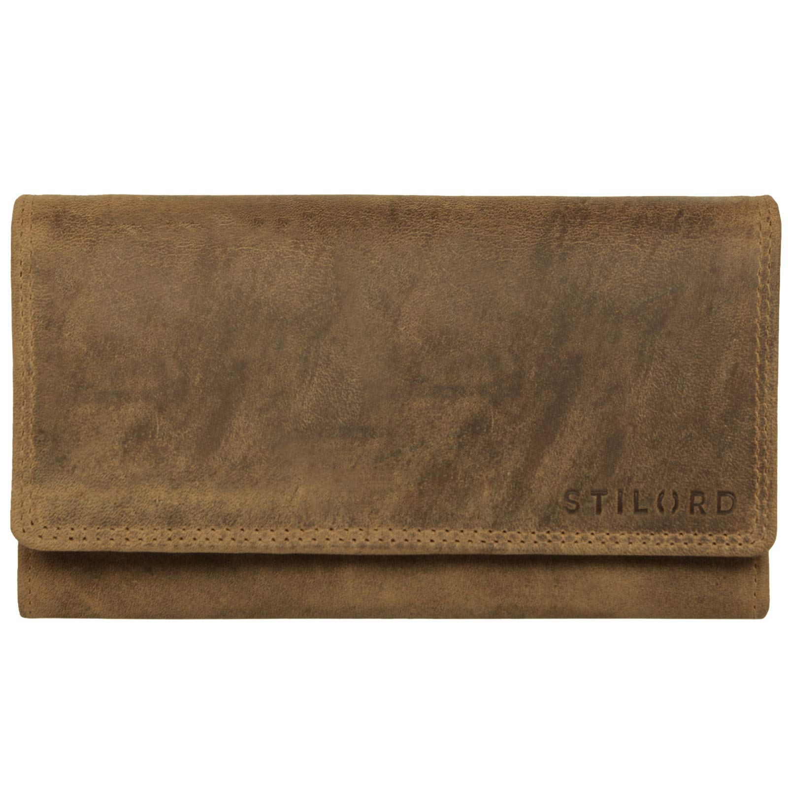 STILORD 'Hannah' Vintage Leather Wallet for Women with RFID Blocker Purse with Zipper Horizontal Large 5 x Card Holder Genuine Cow Hide Antique Leather, Colour:Middle Brown