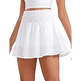 CRZ YOGA High Shirred-Waisted Tennis Skirts for Women - Mini Lined Golf Casual Athletic Flowy Skorts with Pockets