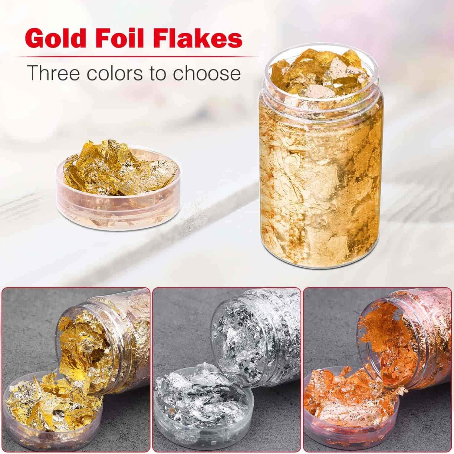 Gold Foil Flakes for Resin Jewelry Making Paxcoo Imitation Gold Foil Flakes Metallic Leaf for Nails Painting, Crafts - Image 4