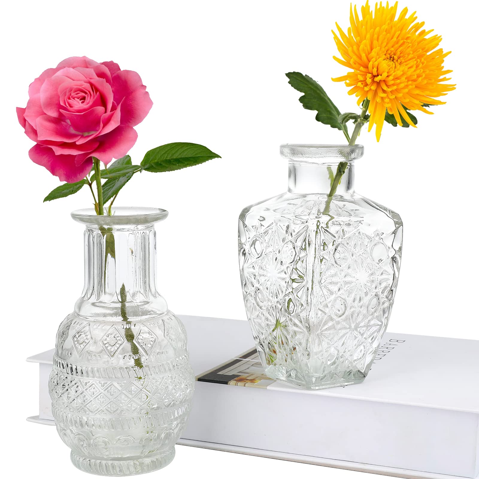 Photo 1 of Glass Vase  in Bulk Set of 2,Vintage Flower Bottle Small Bud Vases for Floral Arrangements, Home Decor,Wedding Centerpiece,Table Decor,Decorative Centerpiece,Dinning(Set of 2)