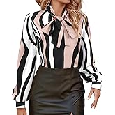 Avanova Women Tie Neck Bishop Long Sleeve Shirts Casual Work Blouses Tops