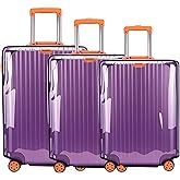 JZRTravel 3 Pieces Suitcase Cover for Luggage TSA Approved Clear PVC Waterproof Suitcase Protectors Fits 20 24 28 Inch Wheel Baggage, Travel Essentials Accessories