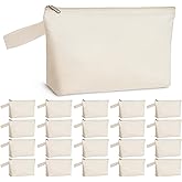 Koolmox Canvas Bags Bulk, 20 Pack 12Oz Fabric Makeup Pouch with Bottom and Nylon Strap Blank for Embroidery, Paint, Draw, Sublimation Crafts (Beige Bag w/Beige Zipper, M, 10.2x5.5x2.1'')
