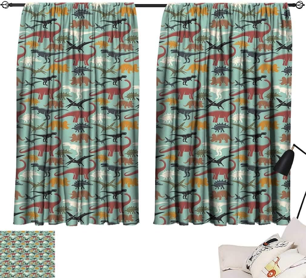 Dinosaur Curtains, Retro Colored Prehistoric Animal