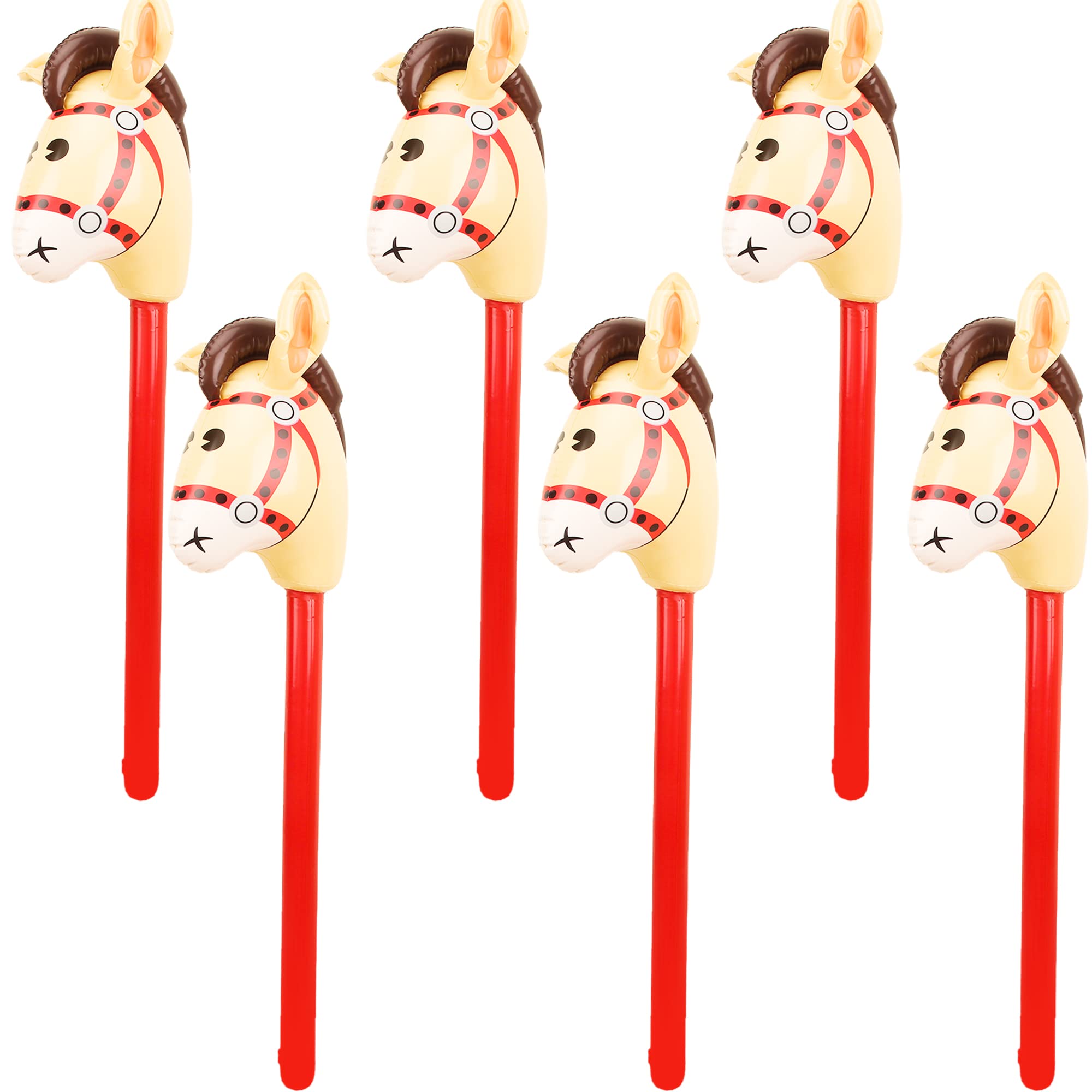 Haconba 6 Pieces 40 Inch Inflatable Stick Horse Inflatable Cowboy Cowgirl Horse Head Stick Pony Stick Balloon for Chsirtmas Birthday Theme Parties Home Decoration