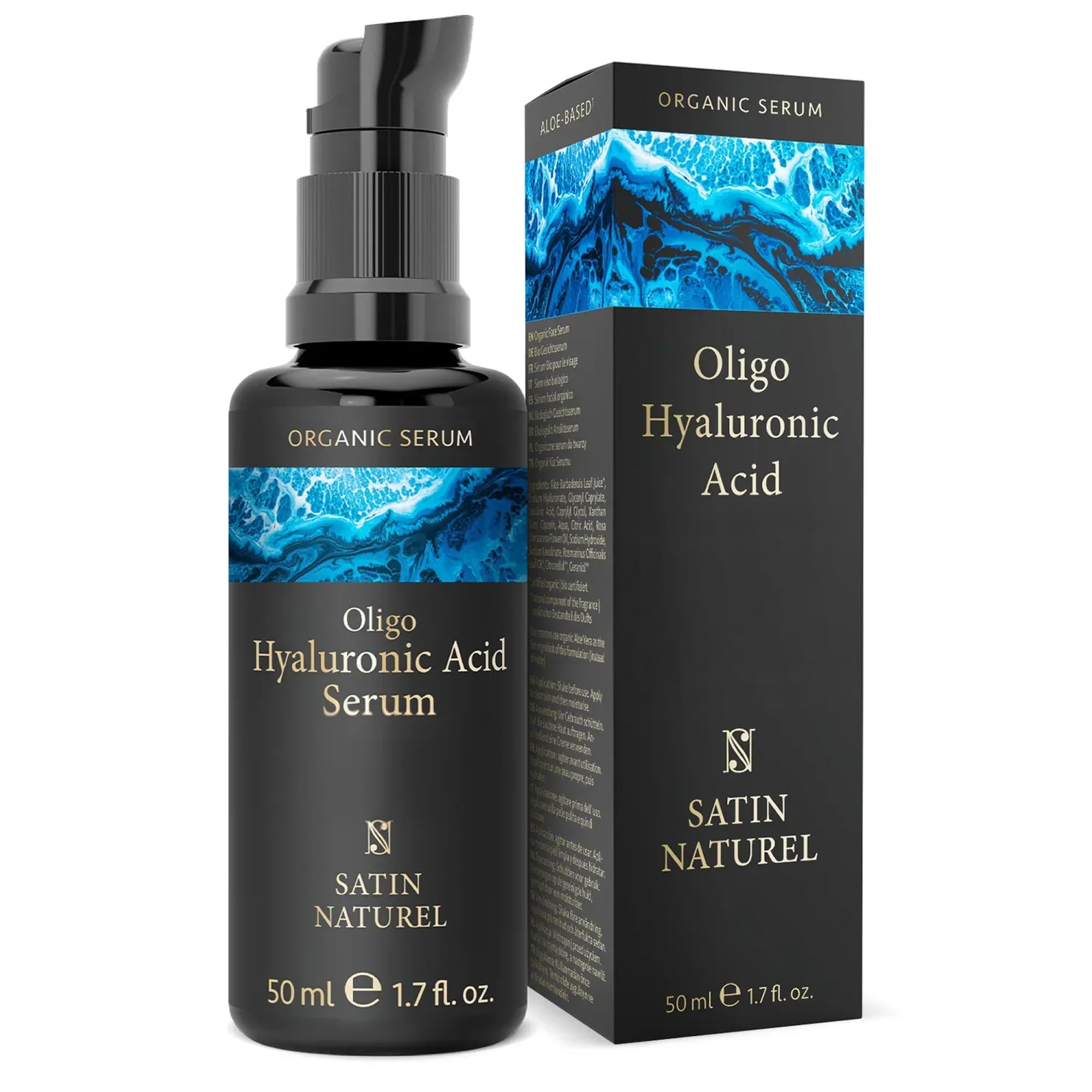 Satin Naturel Oligo Hyaluronic Acid Serum 50ml – Collagen-Boosting Face Serum with Organic Aloe Vera for Sensitive Skin – Vegan Skincare