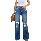 Utyful Women's High Waist Relaxed Fit Ripped Jeans Stretchy Flare Jeans Denim Pants