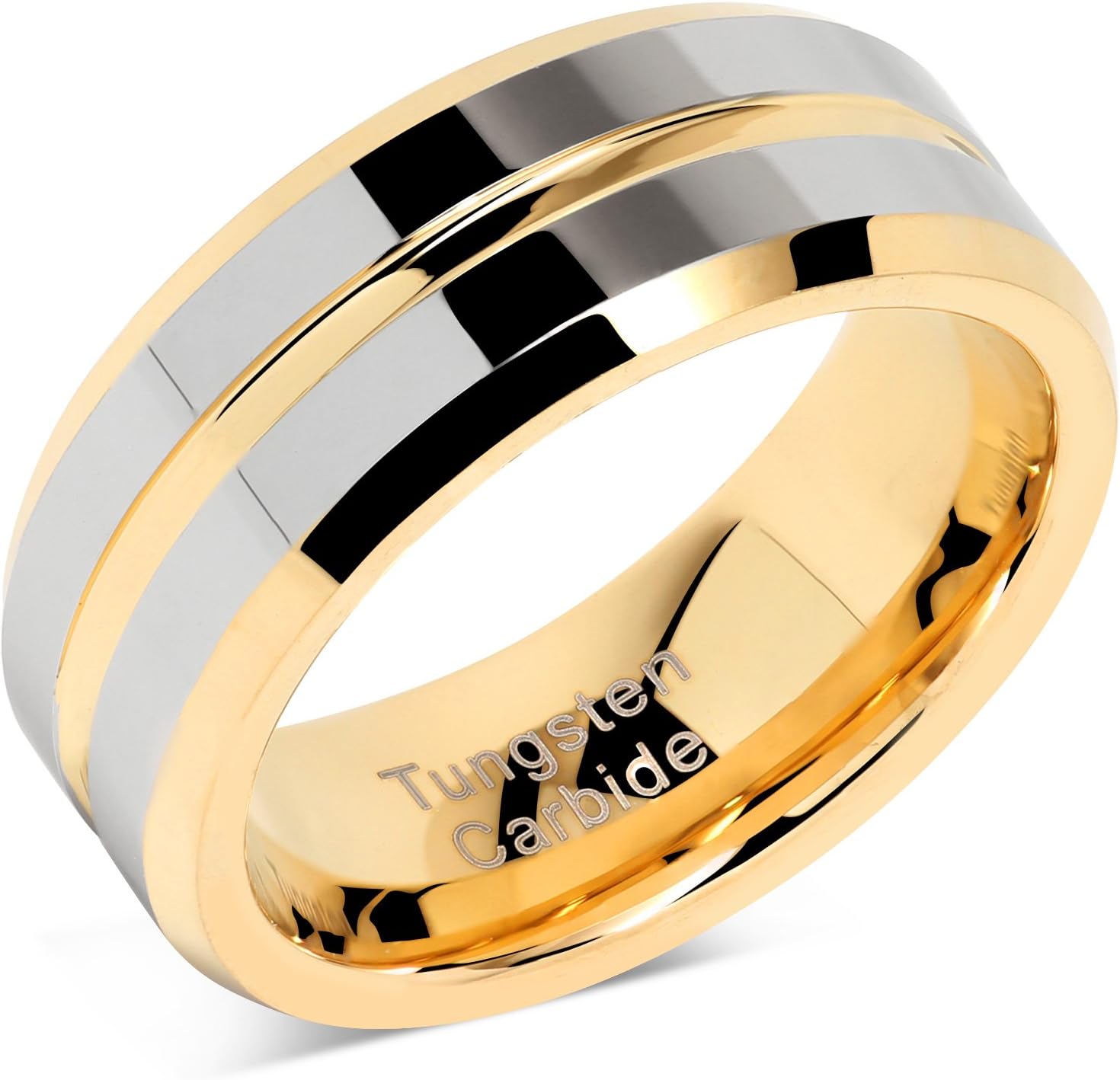Custom Tungsten Rings for Men's Wedding Bands Gold Silver Two Tone Grooved Center Line Size 6-16