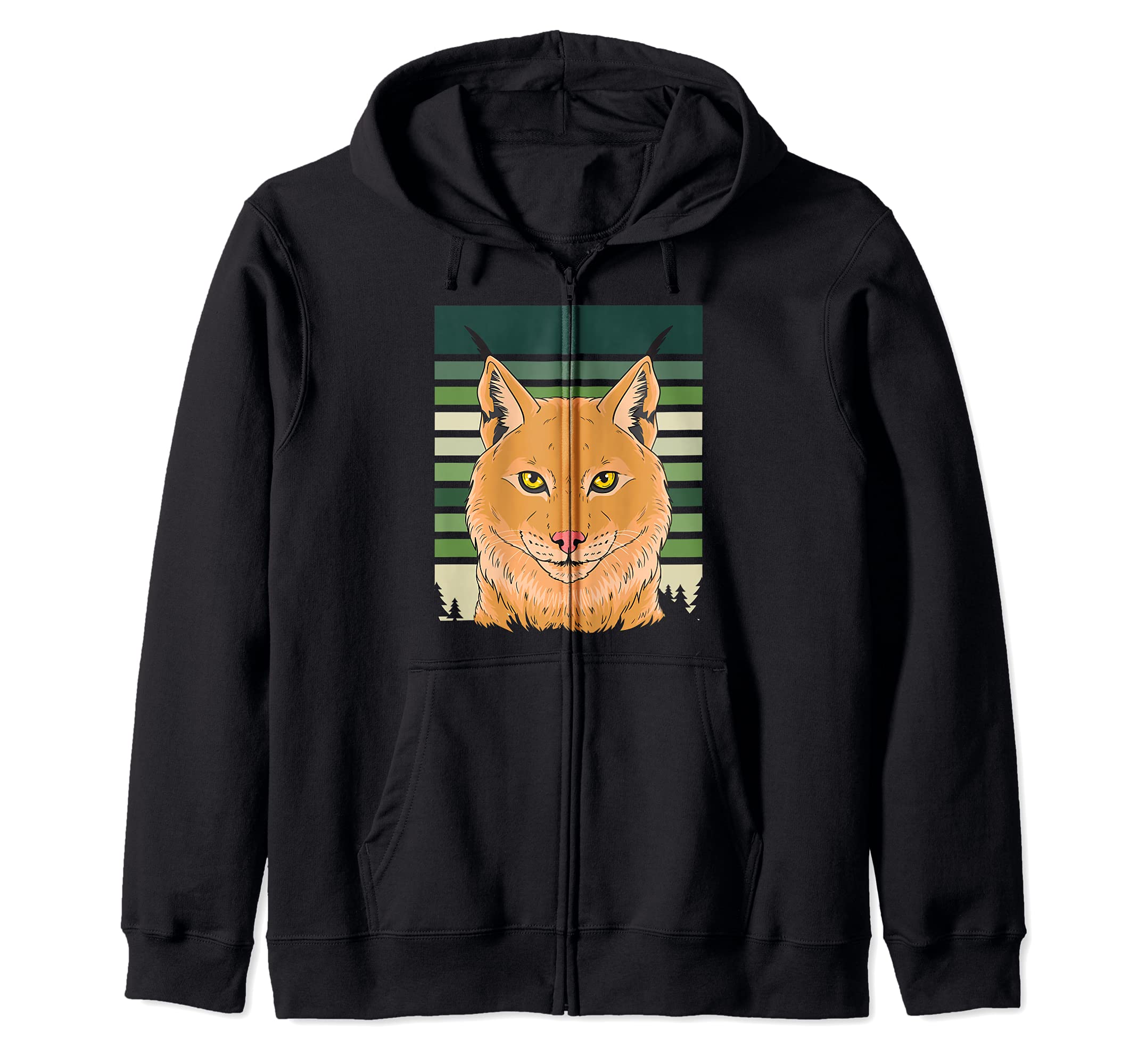 Vintage Lynx Wild Cat Forest Retro Zip Hoodie