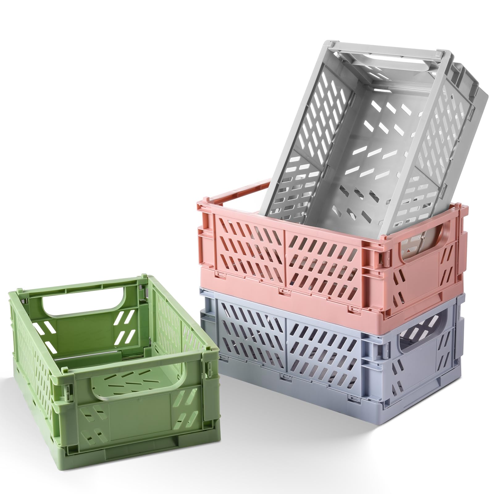 Photo 1 of **** ONLY 2 *** HUUSMOT 4-Pack Small Pastel Plastic Storage Baskets, Collapsible Crates for Organizing, Space-Saving Mini Bins for Classroom, Kitchen, Office, Bedroom (9.8" x 6.5" x 3.8")