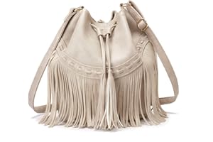 GLADDON Leather Bucket Bags for Women Crossbody Fringe Purses with Drawstring Ladies Tassel Hobo and Shoulder Handbags
