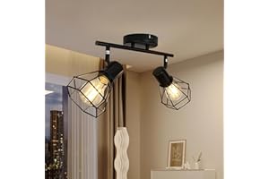 HiBay 2-Light Track Lighting Kit, Rotatable Directional Ceiling Light Fixtures, Black Geometric Metal Cage Industrial Spotlight Fixtures for Kitchen, Bedroom, Hallway, E26 Base (Bulbs Not Included)