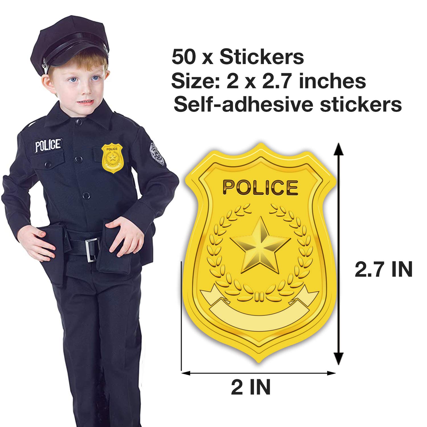 Nametag Stickers for Kids - Police Badge Stickers for Birthday Parties & School Events