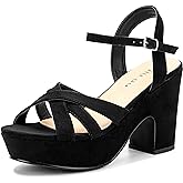 Jiu du Women's Platform Heels Sandals Open Toe Wedge Heels Suede Ankle Strap Chunky Heels Wedding Dressy Party Pumps