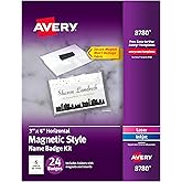 Avery Customizable Name Badges, Magnet Style, 3" x 4", Clear Name Tag Holders, White Laser/Inkjet Printable Inserts, 24 Total (8780)