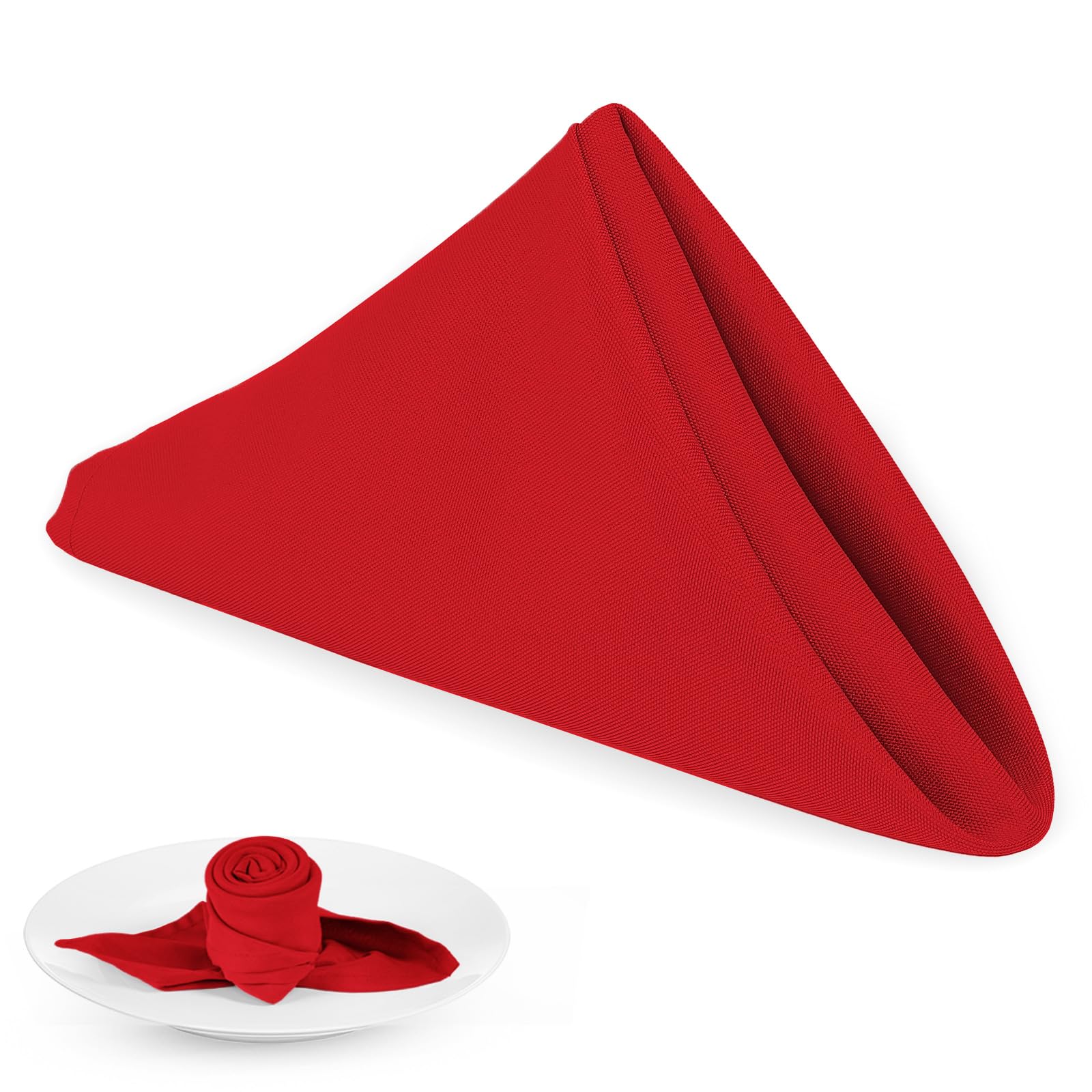 Photo 1 of PLOYMONO Red Heavy Duty Cloth Napkins - 17 x 17 Inch Solid Washable Polyester Dinner Napkins - Set of 8 Napkins with Hemmed Edges - Great for Weddings, Parties, Banquets Dinner & More
