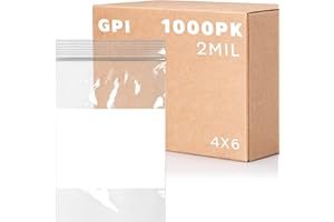 Clear Plastic Reclosable Zip Bags - GPI Case of 1000 4" x 6" 2 mil Thick Strong & Durable Poly Baggies With Resealable Zipper Top Lock & write-on white block, for storage, packaging & shipping