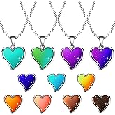 Inbagi 4 Pcs Color Changing Mood Necklace for Girl Temperature Sensing Colorful Glitter Love Heart Pendant Necklace for Women Christmas Thanksgiving Valentine Gifts