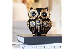 TOHLUCS Vintage Black Owl Statue Home Decor - Evil Eye Accent for Bookshelf, Bedroom, Living Room, Office & Table. Cute Small Animal Sculpture Gift for Owl & Birds Lovers