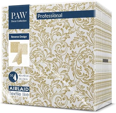 PAW Airlaid Napkins 40x40cm Fabric-Like 50pk Wedding Party Gold Baroque Pattern