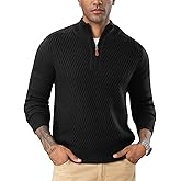 Flygo Quarter Zip Pullover Sweaters for Men Casual Long Sleeve Knitted Textured Mock Neck Polo Sweater