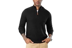 Flygo Quarter Zip Pullover Sweaters for Men Casual Long Sleeve Knitted Textured Mock Neck Polo Sweater