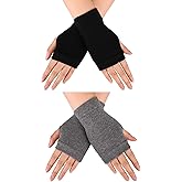 Blulu 2 Pair Winter Fingerless Gloves Warmers Wrist Soft Knitted Flexible Typing Driving Gloves for Women Men in Common Size