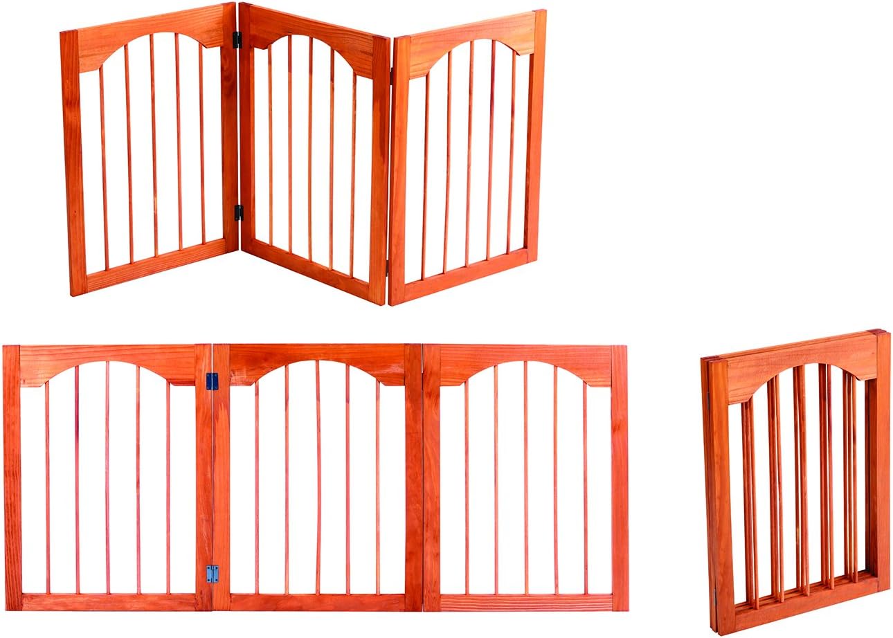 52.5'' Indoor/Outdoor Arch Design Adjustable Free Standing Solid Wood 3 Panel Folding Pet Gate